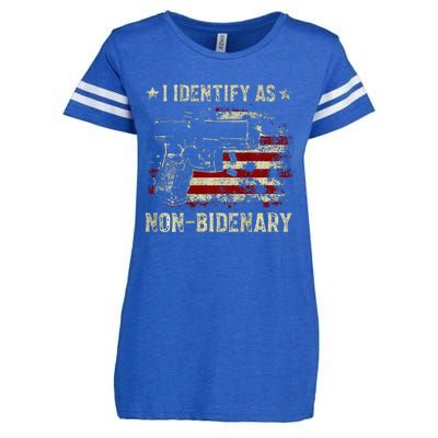 Gun American Flag Funny I Identify As NonBidenary  Enza Ladies Jersey Football T-Shirt