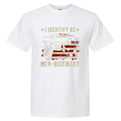 Gun American Flag Funny I Identify As NonBidenary  Garment-Dyed Heavyweight T-Shirt