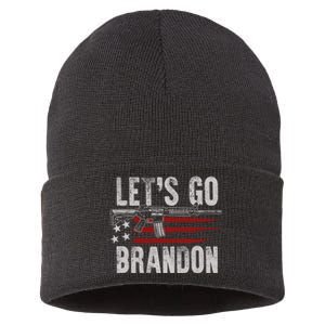 Gun American Flag Patriots Lets Go Brandon (On Back) Sustainable Knit Beanie