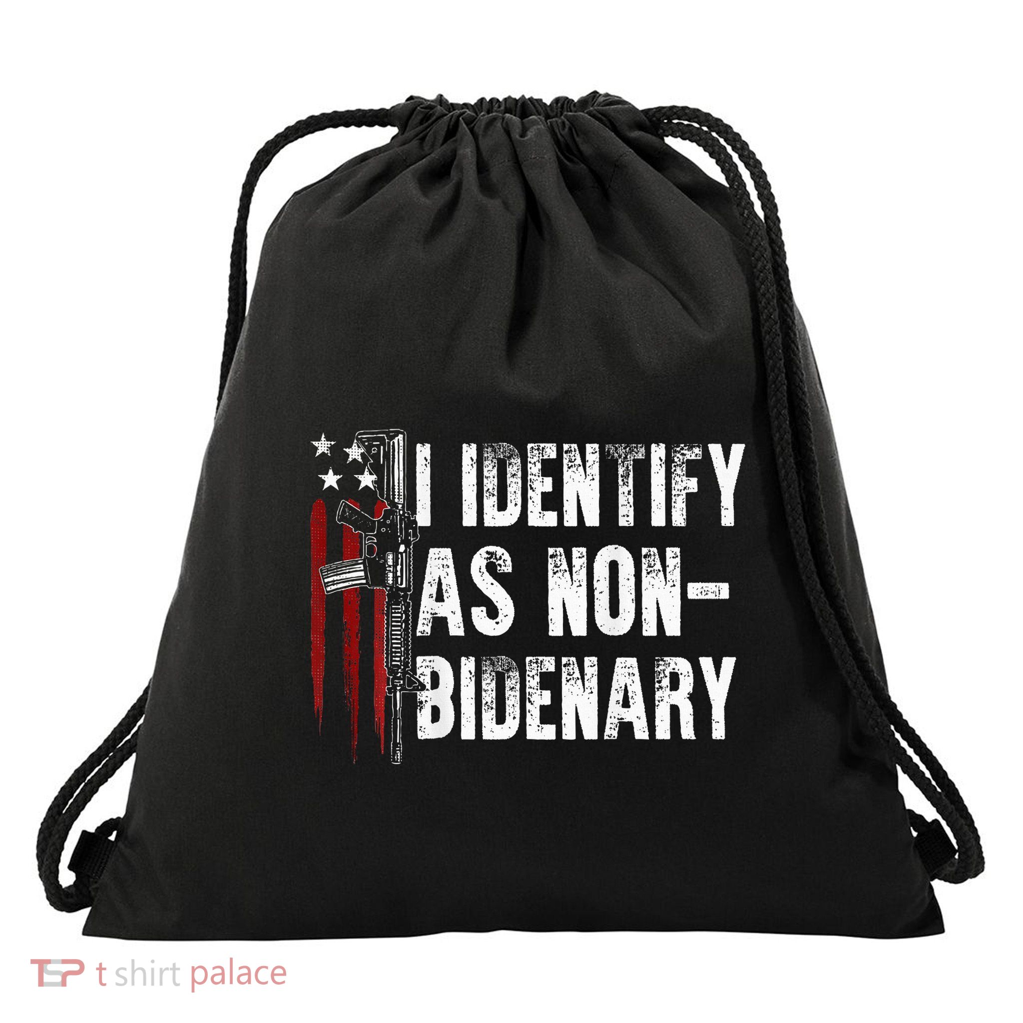 Gun American Flag I Identify As Non Bidenary Drawstring Bag