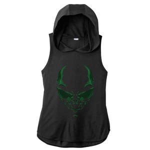 Green Alien Face Halloween Costume Funny Ladies PosiCharge Tri-Blend Wicking Draft Hoodie Tank