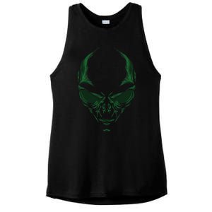 Green Alien Face Halloween Costume Funny Ladies PosiCharge Tri-Blend Wicking Tank