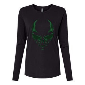 Green Alien Face Halloween Costume Funny Womens Cotton Relaxed Long Sleeve T-Shirt