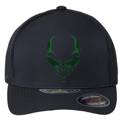 Green Alien Face Halloween Costume Funny Flexfit Unipanel Trucker Cap