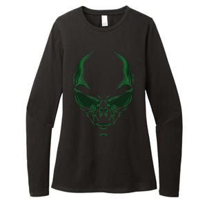 Green Alien Face Halloween Costume Funny Womens CVC Long Sleeve Shirt