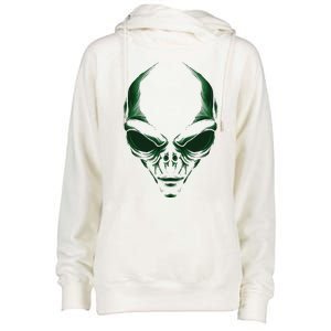 Green Alien Face Halloween Costume Funny Womens Funnel Neck Pullover Hood