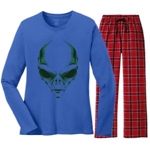 Green Alien Face Halloween Costume Funny Women's Long Sleeve Flannel Pajama Set 