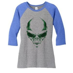 Green Alien Face Halloween Costume Funny Women's Tri-Blend 3/4-Sleeve Raglan Shirt