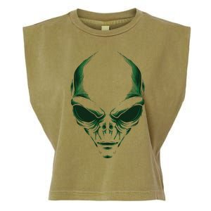 Green Alien Face Halloween Costume Funny Garment-Dyed Women's Muscle Tee