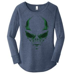 Green Alien Face Halloween Costume Funny Women's Perfect Tri Tunic Long Sleeve Shirt