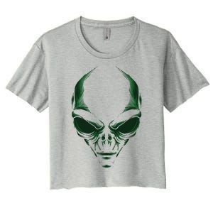 Green Alien Face Halloween Costume Funny Women's Crop Top Tee