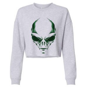 Green Alien Face Halloween Costume Funny Cropped Pullover Crew