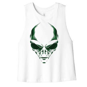 Green Alien Face Halloween Costume Funny Women's Racerback Cropped Tank