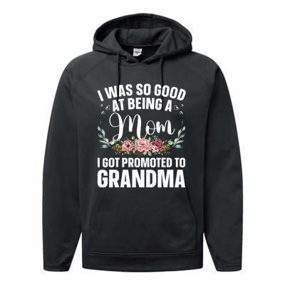 Grandma Art For Mom Women Grandmother Promoted To Grandma Performance Fleece Hoodie