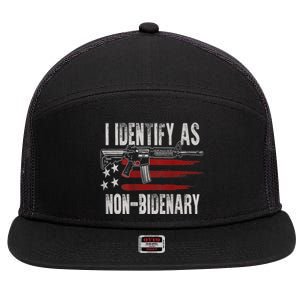 Gun American Flag I Identify As NonBidenary 7 Panel Mesh Trucker Snapback Hat