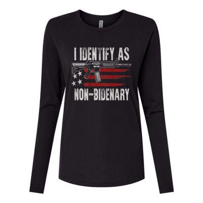 Gun American Flag I Identify As NonBidenary Womens Cotton Relaxed Long Sleeve T-Shirt