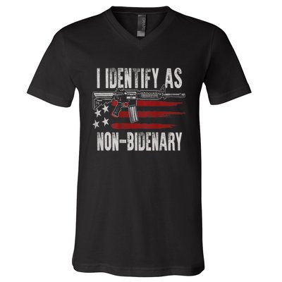 Gun American Flag I Identify As NonBidenary V-Neck T-Shirt