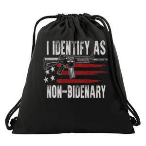 Gun American Flag I Identify As NonBidenary Drawstring Bag