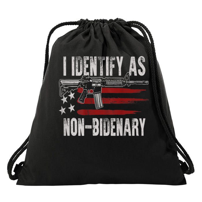 Gun American Flag I Identify As NonBidenary Drawstring Bag