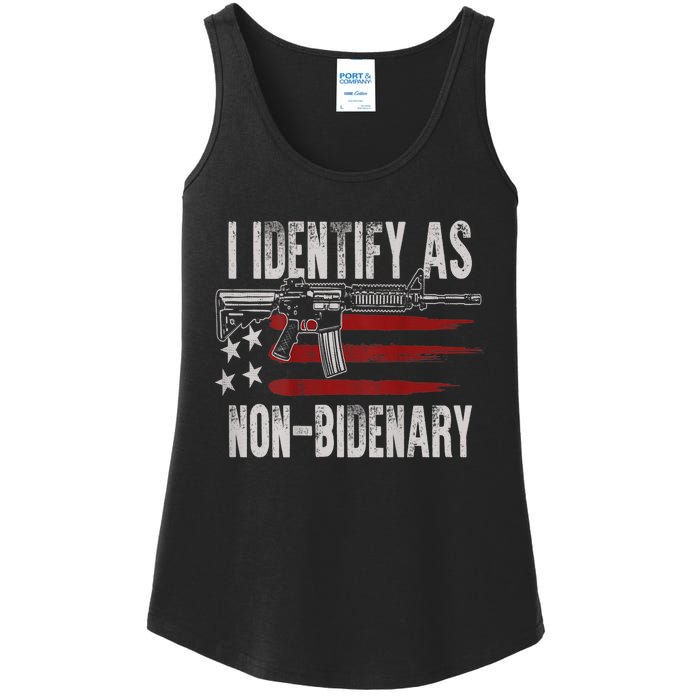 Gun American Flag I Identify As NonBidenary Ladies Essential Tank