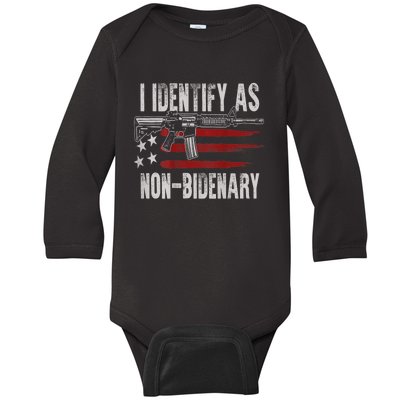 Gun American Flag I Identify As NonBidenary Baby Long Sleeve Bodysuit