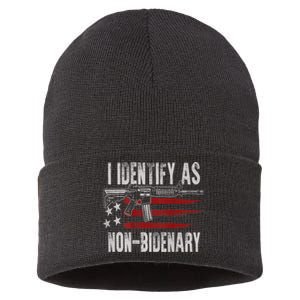 Gun American Flag I Identify As NonBidenary Sustainable Knit Beanie