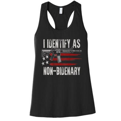 Gun American Flag I Identify As NonBidenary Women's Racerback Tank