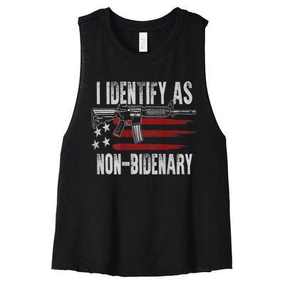 Gun American Flag I Identify As NonBidenary Women's Racerback Cropped Tank