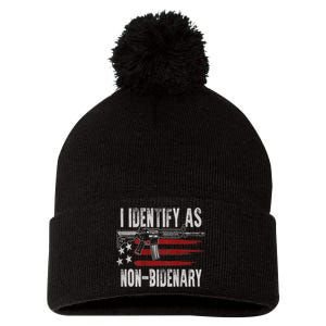 Gun American Flag I Identify As NonBidenary Pom Pom 12in Knit Beanie