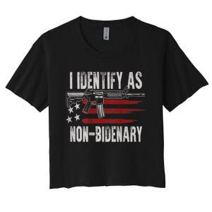 Gun American Flag I Identify As NonBidenary Women's Crop Top Tee