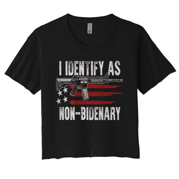 Gun American Flag I Identify As NonBidenary Women's Crop Top Tee