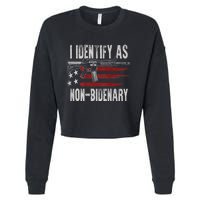 Gun American Flag I Identify As NonBidenary Cropped Pullover Crew