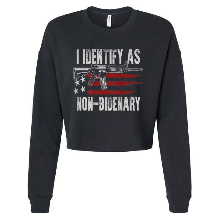 Gun American Flag I Identify As NonBidenary Cropped Pullover Crew