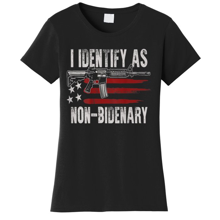 Gun American Flag I Identify As NonBidenary Women's T-Shirt