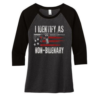 Gun American Flag I Identify As NonBidenary Women's Tri-Blend 3/4-Sleeve Raglan Shirt