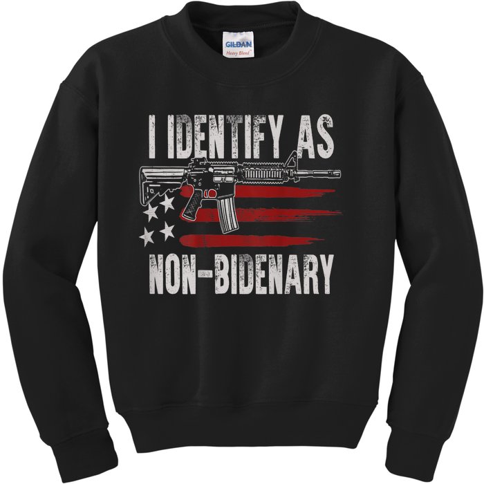 Gun American Flag I Identify As NonBidenary Kids Sweatshirt