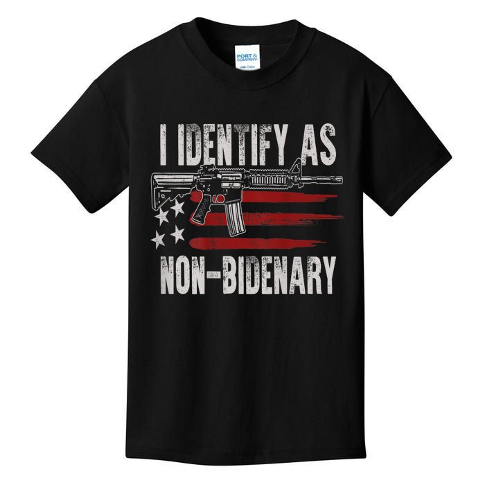 Gun American Flag I Identify As NonBidenary Kids T-Shirt