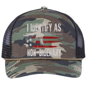 Gun American Flag I Identify As NonBidenary Retro Rope Trucker Hat Cap