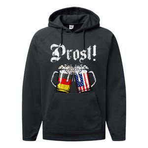 German American Flag Prost Beer Oktoberfest Performance Fleece Hoodie