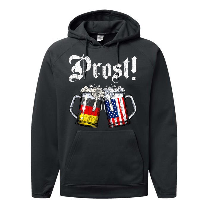 German American Flag Prost Beer Oktoberfest Performance Fleece Hoodie