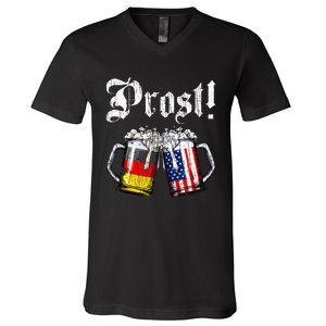 German American Flag Prost Beer Oktoberfest V-Neck T-Shirt