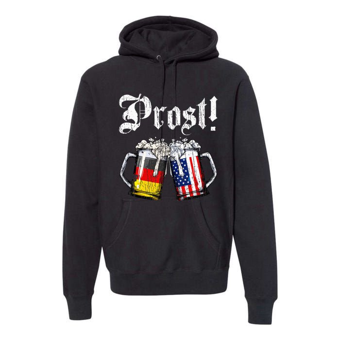 German American Flag Prost Beer Oktoberfest Premium Hoodie