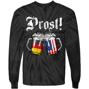 German American Flag Prost Beer Oktoberfest Tie-Dye Long Sleeve Shirt