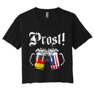 German American Flag Prost Beer Oktoberfest Women's Crop Top Tee