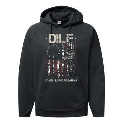 Gun American Flag DILF Damn I Love Firearms Performance Fleece Hoodie