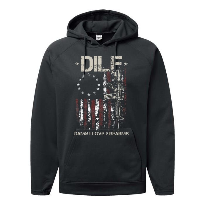 Gun American Flag DILF Damn I Love Firearms Performance Fleece Hoodie