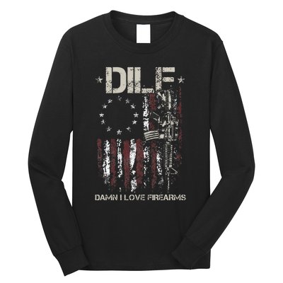 Gun American Flag DILF Damn I Love Firearms Long Sleeve Shirt