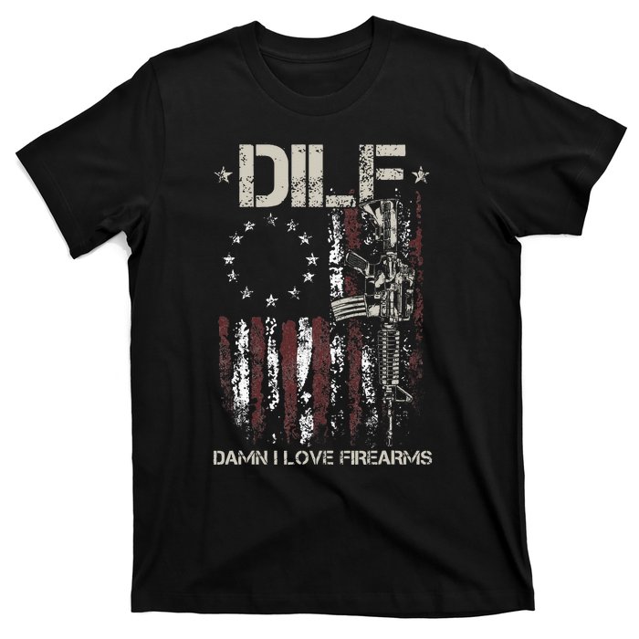 Gun American Flag DILF Damn I Love Firearms T-Shirt