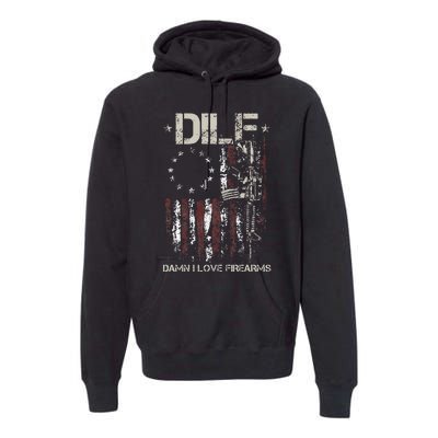 Gun American Flag DILF Damn I Love Firearms Premium Hoodie