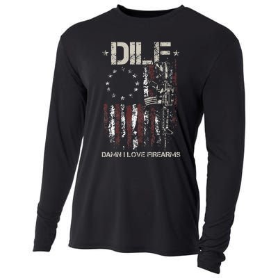 Gun American Flag DILF Damn I Love Firearms Cooling Performance Long Sleeve Crew